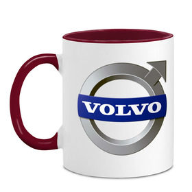 Кружка двухцветная с принтом Volvo в Белгороде, керамика | объем — 330 мл, диаметр — 80 мм. Цветная ручка и кайма сверху, в некоторых цветах — вся внутренняя часть | volvo | авто | бренд | вольво | логотип | машина