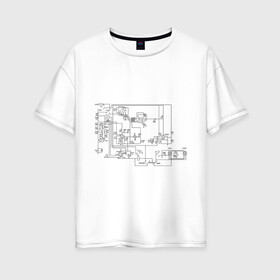 Женская футболка хлопок Oversize с принтом Схема принципиальная в Белгороде, 100% хлопок | свободный крой, круглый ворот, спущенный рукав, длина до линии бедер
 | принципиальная схема | схема | электронная схема