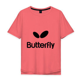 Мужская футболка хлопок Oversize с принтом Butterfly в Белгороде, 100% хлопок | свободный крой, круглый ворот, “спинка” длиннее передней части | Тематика изображения на принте: buterfly | батерфляй | настольный теннис | ракетка | теннис | теннисный корт