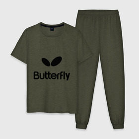 Мужская пижама хлопок с принтом Butterfly в Белгороде, 100% хлопок | брюки и футболка прямого кроя, без карманов, на брюках мягкая резинка на поясе и по низу штанин
 | buterfly | батерфляй | настольный теннис | ракетка | теннис | теннисный корт
