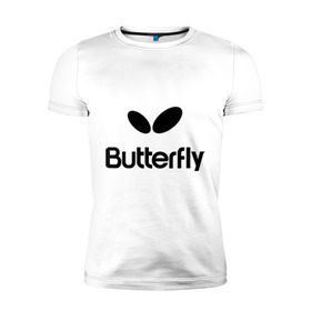 Мужская футболка премиум с принтом Butterfly в Белгороде, 92% хлопок, 8% лайкра | приталенный силуэт, круглый вырез ворота, длина до линии бедра, короткий рукав | Тематика изображения на принте: buterfly | батерфляй | настольный теннис | ракетка | теннис | теннисный корт