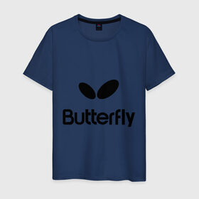 Мужская футболка хлопок с принтом Butterfly в Белгороде, 100% хлопок | прямой крой, круглый вырез горловины, длина до линии бедер, слегка спущенное плечо. | buterfly | батерфляй | настольный теннис | ракетка | теннис | теннисный корт