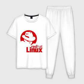 Мужская пижама хлопок с принтом Linux - Redhart в Белгороде, 100% хлопок | брюки и футболка прямого кроя, без карманов, на брюках мягкая резинка на поясе и по низу штанин
 | linux | redhart | админу | дистрибутив | красная шляпа | линукс