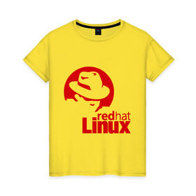 Женская футболка хлопок с принтом Linux - Redhart в Белгороде, 100% хлопок | прямой крой, круглый вырез горловины, длина до линии бедер, слегка спущенное плечо | linux | redhart | админу | дистрибутив | красная шляпа | линукс