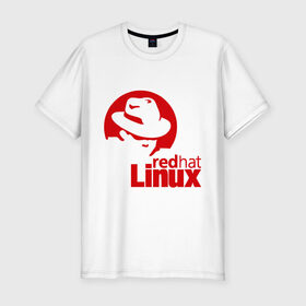 Мужская футболка премиум с принтом Linux - Redhart в Белгороде, 92% хлопок, 8% лайкра | приталенный силуэт, круглый вырез ворота, длина до линии бедра, короткий рукав | Тематика изображения на принте: linux | redhart | админу | дистрибутив | красная шляпа | линукс