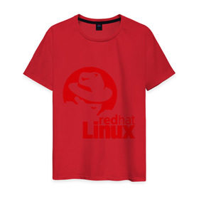 Мужская футболка хлопок с принтом Linux - Redhart в Белгороде, 100% хлопок | прямой крой, круглый вырез горловины, длина до линии бедер, слегка спущенное плечо. | Тематика изображения на принте: linux | redhart | админу | дистрибутив | красная шляпа | линукс