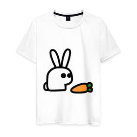 Мужская футболка хлопок с принтом Заяц и моркоФка в Белгороде, 100% хлопок | прямой крой, круглый вырез горловины, длина до линии бедер, слегка спущенное плечо. | Тематика изображения на принте: животные | зайка | зайчишка | зайчонок | заяц | кролик | морковка