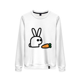Женский свитшот хлопок с принтом Заяц и моркоФка в Белгороде, 100% хлопок | прямой крой, круглый вырез, на манжетах и по низу широкая трикотажная резинка  | животные | зайка | зайчишка | зайчонок | заяц | кролик | морковка