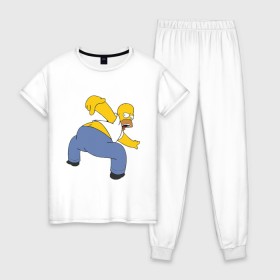Женская пижама хлопок с принтом homer ass в Белгороде, 100% хлопок | брюки и футболка прямого кроя, без карманов, на брюках мягкая резинка на поясе и по низу штанин | гомер