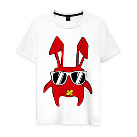 Мужская футболка хлопок с принтом disco bunny в Белгороде, 100% хлопок | прямой крой, круглый вырез горловины, длина до линии бедер, слегка спущенное плечо. | bunny | minimal | заяц | минимал | очки