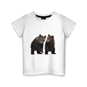 Детская футболка хлопок с принтом Медвежата в Белгороде, 100% хлопок | круглый вырез горловины, полуприлегающий силуэт, длина до линии бедер | Тематика изображения на принте: медведи | медвежата