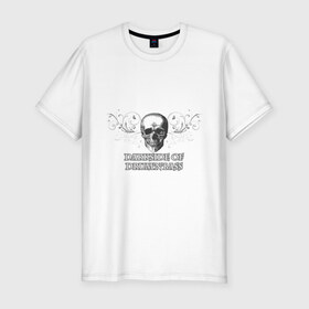Мужская футболка премиум с принтом DarkSide в Белгороде, 92% хлопок, 8% лайкра | приталенный силуэт, круглый вырез ворота, длина до линии бедра, короткий рукав | Тематика изображения на принте: dark side | dnb | даксайд | драм н бас | темная сторона | череп