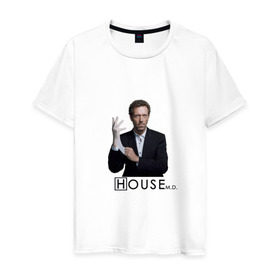Мужская футболка хлопок с принтом Хаус с перчаткой в Белгороде, 100% хлопок | прямой крой, круглый вырез горловины, длина до линии бедер, слегка спущенное плечо. | everybody lies | haus | house | все лгут | доктор | хауз | хаус | хью лори