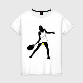 Женская футболка хлопок с принтом Теннисистка в Белгороде, 100% хлопок | прямой крой, круглый вырез горловины, длина до линии бедер, слегка спущенное плечо | tennis | ракетка | тенис | теннис | теннисистка | теннисный корт
