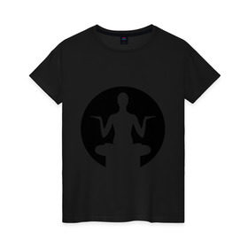 Женская футболка хлопок с принтом Йога в Белгороде, 100% хлопок | прямой крой, круглый вырез горловины, длина до линии бедер, слегка спущенное плечо | 