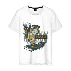 Мужская футболка хлопок с принтом Cool Drum&Bass в Белгороде, 100% хлопок | прямой крой, круглый вырез горловины, длина до линии бедер, слегка спущенное плечо. | dj | dnb | drum | басс | вертушки | диджей | драм