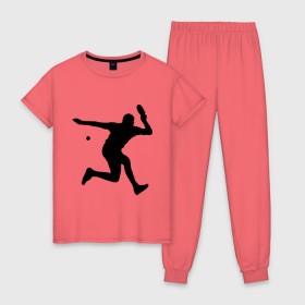 Женская пижама хлопок с принтом Table tennis training в Белгороде, 100% хлопок | брюки и футболка прямого кроя, без карманов, на брюках мягкая резинка на поясе и по низу штанин | tennis