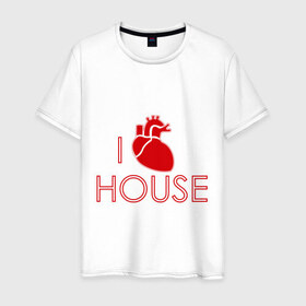 Мужская футболка хлопок с принтом Я люблю хауса (2) в Белгороде, 100% хлопок | прямой крой, круглый вырез горловины, длина до линии бедер, слегка спущенное плечо. | Тематика изображения на принте: 