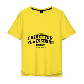 Мужская футболка хлопок Oversize с принтом Princeton Plainsboro в Белгороде, 100% хлопок | свободный крой, круглый ворот, “спинка” длиннее передней части | everybody lies | haus | house | plainsboro | princeton | все лгут | доктор | хауз | хаус | хью лори