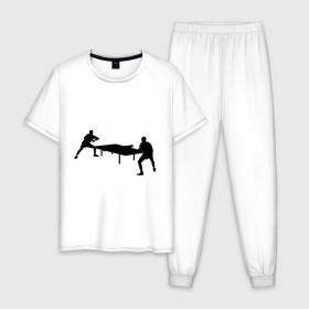 Мужская пижама хлопок с принтом Теннисисты в Белгороде, 100% хлопок | брюки и футболка прямого кроя, без карманов, на брюках мягкая резинка на поясе и по низу штанин
 | tennis