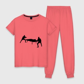 Женская пижама хлопок с принтом Теннисисты в Белгороде, 100% хлопок | брюки и футболка прямого кроя, без карманов, на брюках мягкая резинка на поясе и по низу штанин | tennis