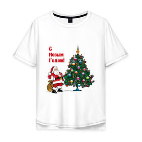 Мужская футболка хлопок Oversize с принтом Ded Moroz в Белгороде, 100% хлопок | свободный крой, круглый ворот, “спинка” длиннее передней части | 2012 | new year | дед | дед мороз | елка | елочка | нг | новый 2012 | новый год | подарки | санта | санта клаус