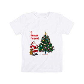 Детская футболка хлопок с принтом Ded Moroz в Белгороде, 100% хлопок | круглый вырез горловины, полуприлегающий силуэт, длина до линии бедер | 2012 | new year | дед | дед мороз | елка | елочка | нг | новый 2012 | новый год | подарки | санта | санта клаус