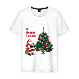 Мужская футболка хлопок с принтом Ded Moroz в Белгороде, 100% хлопок | прямой крой, круглый вырез горловины, длина до линии бедер, слегка спущенное плечо. | 2012 | new year | дед | дед мороз | елка | елочка | нг | новый 2012 | новый год | подарки | санта | санта клаус