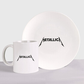 Набор: тарелка + кружка с принтом Metallica в Белгороде, керамика | Кружка: объем — 330 мл, диаметр — 80 мм. Принт наносится на бока кружки, можно сделать два разных изображения. 
Тарелка: диаметр - 210 мм, диаметр для нанесения принта - 120 мм. | металлика