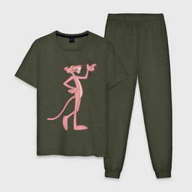 Мужская пижама хлопок с принтом PinkPanther в Белгороде, 100% хлопок | брюки и футболка прямого кроя, без карманов, на брюках мягкая резинка на поясе и по низу штанин
 | Тематика изображения на принте: pink panther | розовая пантера