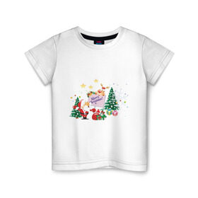 Детская футболка хлопок с принтом Merry Christmas в Белгороде, 100% хлопок | круглый вырез горловины, полуприлегающий силуэт, длина до линии бедер | 2012 | new year | дед мороз | елка | елочка | нг | новогодний | новый 2012 | новый год | олень | подарки | санта | санта клаус | снеговик
