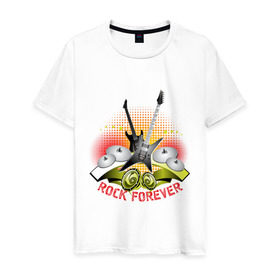 Мужская футболка хлопок с принтом Rock Forever в Белгороде, 100% хлопок | прямой крой, круглый вырез горловины, длина до линии бедер, слегка спущенное плечо. | гитара | эквалайзер