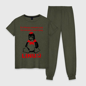 Женская пижама хлопок с принтом Linux СССР в Белгороде, 100% хлопок | брюки и футболка прямого кроя, без карманов, на брюках мягкая резинка на поясе и по низу штанин | linux | админу | линукс | пионеры | прикольные | серп и молот | ссср