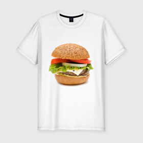 Мужская футболка премиум с принтом Гамбургер в Белгороде, 92% хлопок, 8% лайкра | приталенный силуэт, круглый вырез ворота, длина до линии бедра, короткий рукав | burger | fastfood | gamburger | бургер | гамбургер | еда | пища | фаст фуд | фастфуд