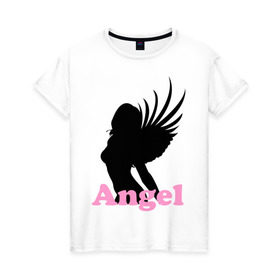 Женская футболка хлопок с принтом Девушка ангел в Белгороде, 100% хлопок | прямой крой, круглый вырез горловины, длина до линии бедер, слегка спущенное плечо | angel | wings | крылья