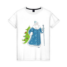 Женская футболка хлопок с принтом Мороз и елочка в Белгороде, 100% хлопок | прямой крой, круглый вырез горловины, длина до линии бедер, слегка спущенное плечо | дед | дед  отморозок | дед мороз | елочка | ель | нг | новый год | отморозок