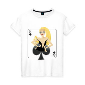 Женская футболка хлопок с принтом Пики в Белгороде, 100% хлопок | прямой крой, круглый вырез горловины, длина до линии бедер, слегка спущенное плечо | poker | азартные игры | карты | колода | масть | пика | пики | пиковый туз | покер | туз