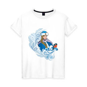 Женская футболка хлопок с принтом Снегурочка и метель в Белгороде, 100% хлопок | прямой крой, круглый вырез горловины, длина до линии бедер, слегка спущенное плечо | метель | нг | новый год | снегурка | снегурочка | снегурочка и метель