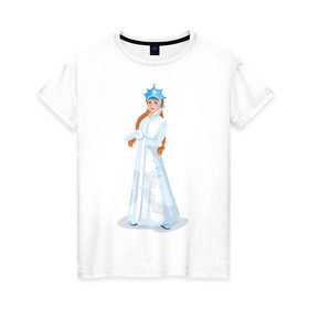Женская футболка хлопок с принтом Снегурочка с кокардой в Белгороде, 100% хлопок | прямой крой, круглый вырез горловины, длина до линии бедер, слегка спущенное плечо | нг | новый год | снегурка | снегурочка