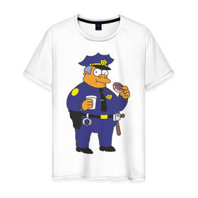 Мужская футболка хлопок с принтом Chief Clancy Wiggum в Белгороде, 100% хлопок | прямой крой, круглый вырез горловины, длина до линии бедер, слегка спущенное плечо. | simpsons | симпсоны | симсоны