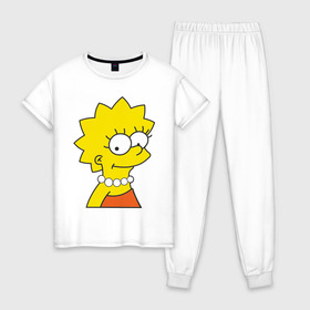 Женская пижама хлопок с принтом Lisa Simpson в Белгороде, 100% хлопок | брюки и футболка прямого кроя, без карманов, на брюках мягкая резинка на поясе и по низу штанин | simpsons | лиза симпсон | симпсоны | симсоны
