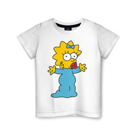 Детская футболка хлопок с принтом Maggie Simpson в Белгороде, 100% хлопок | круглый вырез горловины, полуприлегающий силуэт, длина до линии бедер | гомер