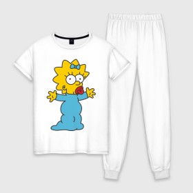 Женская пижама хлопок с принтом Maggie Simpson в Белгороде, 100% хлопок | брюки и футболка прямого кроя, без карманов, на брюках мягкая резинка на поясе и по низу штанин | гомер