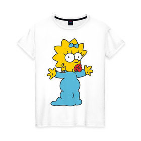 Женская футболка хлопок с принтом Maggie Simpson в Белгороде, 100% хлопок | прямой крой, круглый вырез горловины, длина до линии бедер, слегка спущенное плечо | гомер
