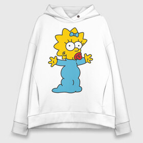 Женское худи Oversize хлопок с принтом Maggie Simpson в Белгороде, френч-терри — 70% хлопок, 30% полиэстер. Мягкий теплый начес внутри —100% хлопок | боковые карманы, эластичные манжеты и нижняя кромка, капюшон на магнитной кнопке | гомер