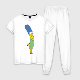 Женская пижама хлопок с принтом Marge Simpson в Белгороде, 100% хлопок | брюки и футболка прямого кроя, без карманов, на брюках мягкая резинка на поясе и по низу штанин | simpsons | симпсоны | симсоны