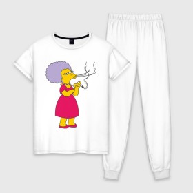 Женская пижама хлопок с принтом Patty Bouvier в Белгороде, 100% хлопок | брюки и футболка прямого кроя, без карманов, на брюках мягкая резинка на поясе и по низу штанин | simpsons | симпсоны | симсоны