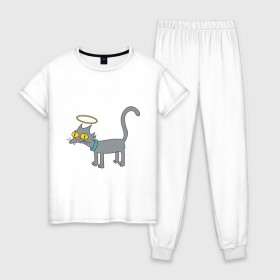 Женская пижама хлопок с принтом Snowball (1) в Белгороде, 100% хлопок | брюки и футболка прямого кроя, без карманов, на брюках мягкая резинка на поясе и по низу штанин | simpsons | симпсоны | симсоны