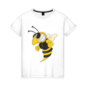 Женская футболка хлопок с принтом Пчела в Белгороде, 100% хлопок | прямой крой, круглый вырез горловины, длина до линии бедер, слегка спущенное плечо | пчела