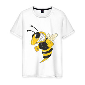 Мужская футболка хлопок с принтом Пчела в Белгороде, 100% хлопок | прямой крой, круглый вырез горловины, длина до линии бедер, слегка спущенное плечо. | пчела